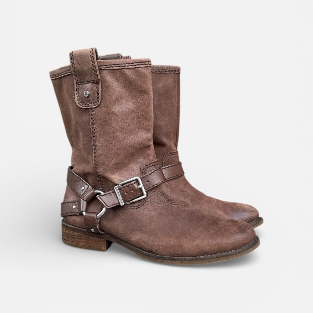 Gianni Bini Brown Leather Mid-Calf Heeled Boots